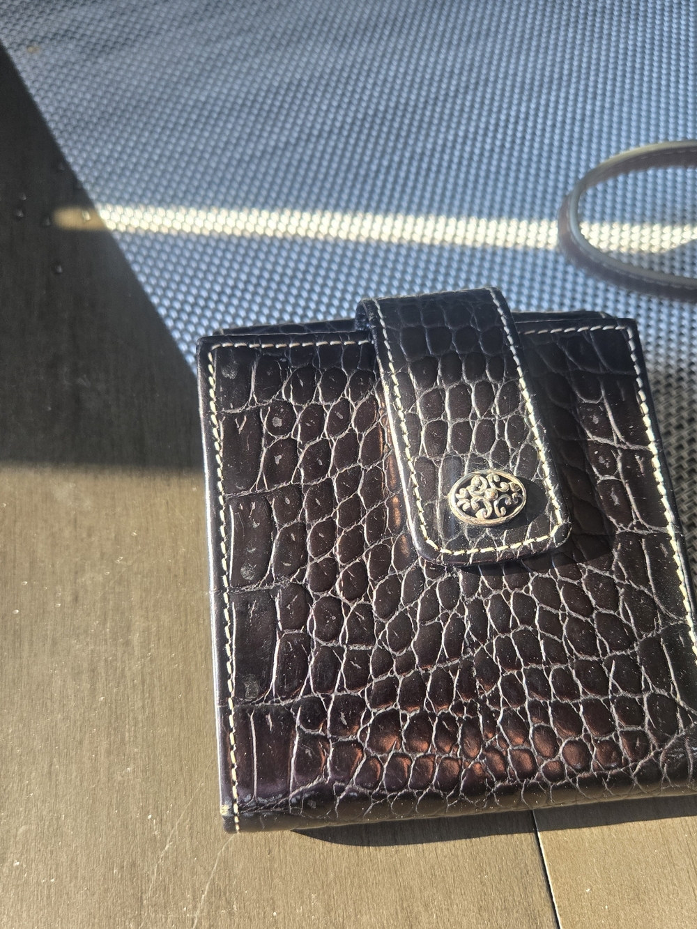 Dark Brown Croc-Embossed Leather Card Wallet with Snap